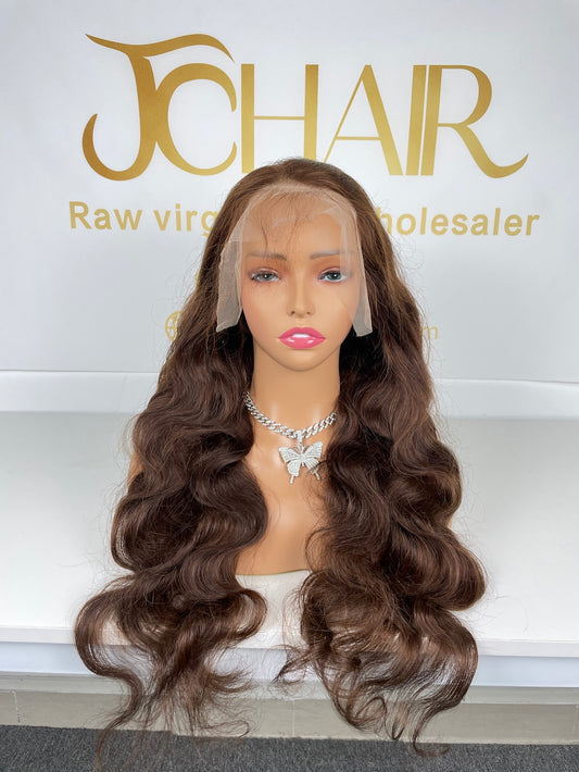 #4 Chocolate Straight / Body Wave Brazilian Hair 13X4 Transparent Lace Wig 180%