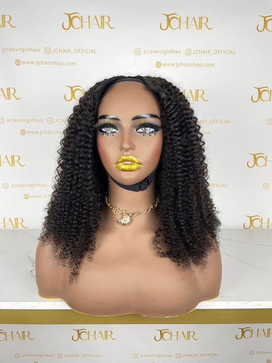 Top Virgin V-part Wig 180% 210%Density - Kinky Curly #1B