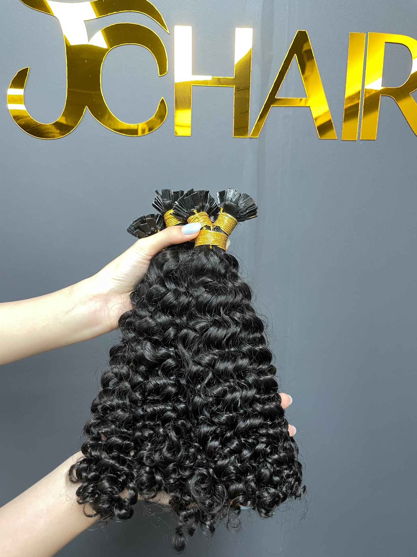 Indian Hair Flat-tip Extentions Italian curly #1B