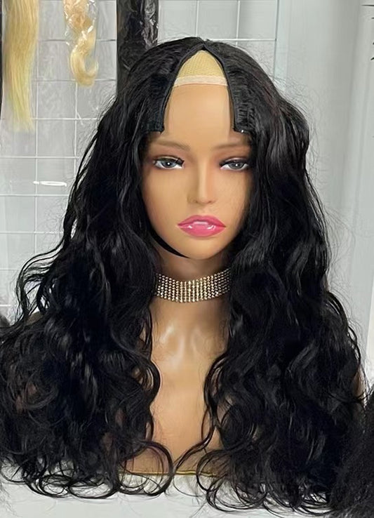 Top Virgin V-part Wig 180% 210%Density - Body Wave #1B