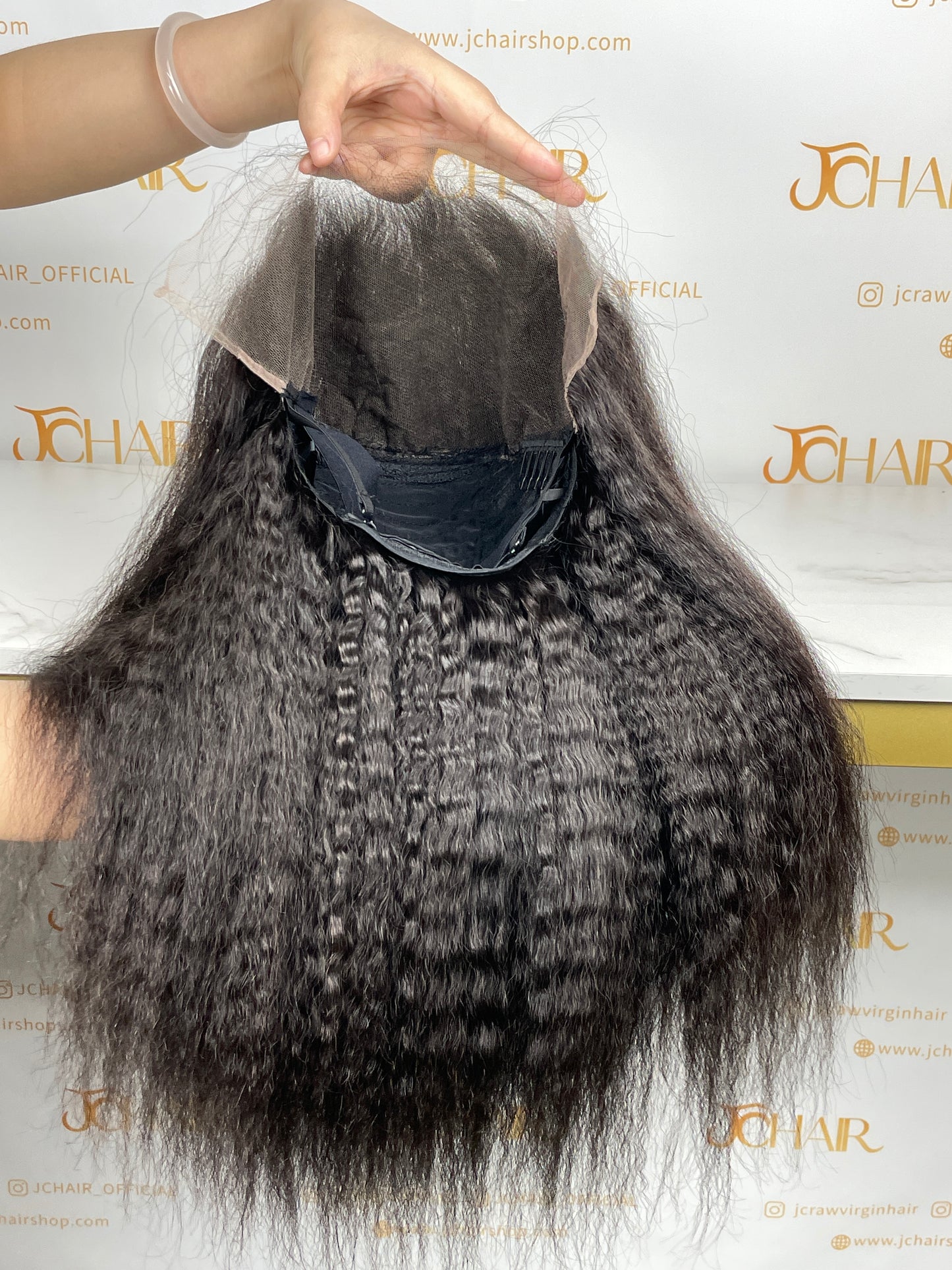 Top Burmese Virgin Hair 13x4 13x6 HD Full Frontal Wig - Kinky Straight #1B