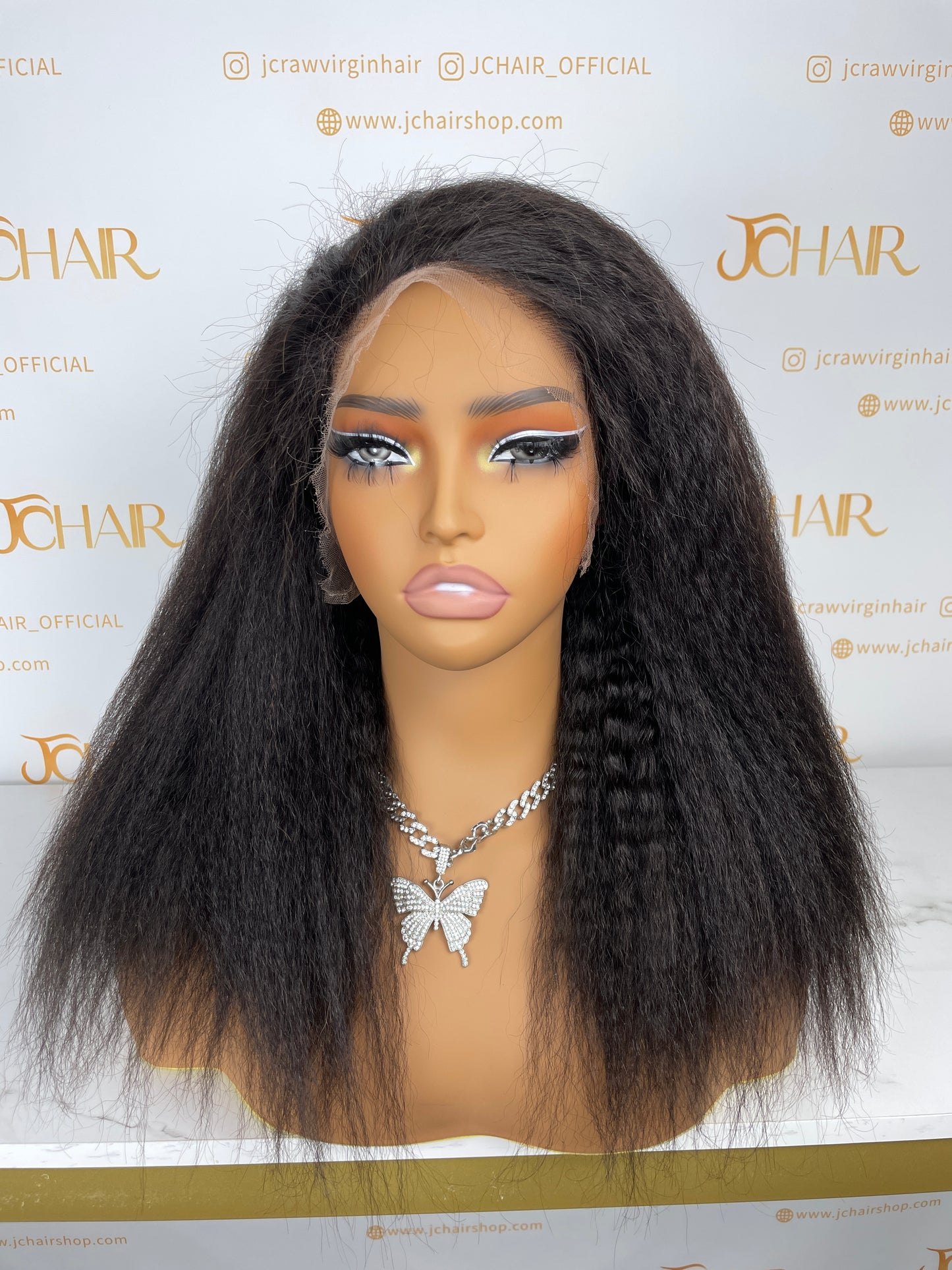Top Burmese Virgin Hair 13x4 13x6 HD Full Frontal Wig - Kinky Straight #1B