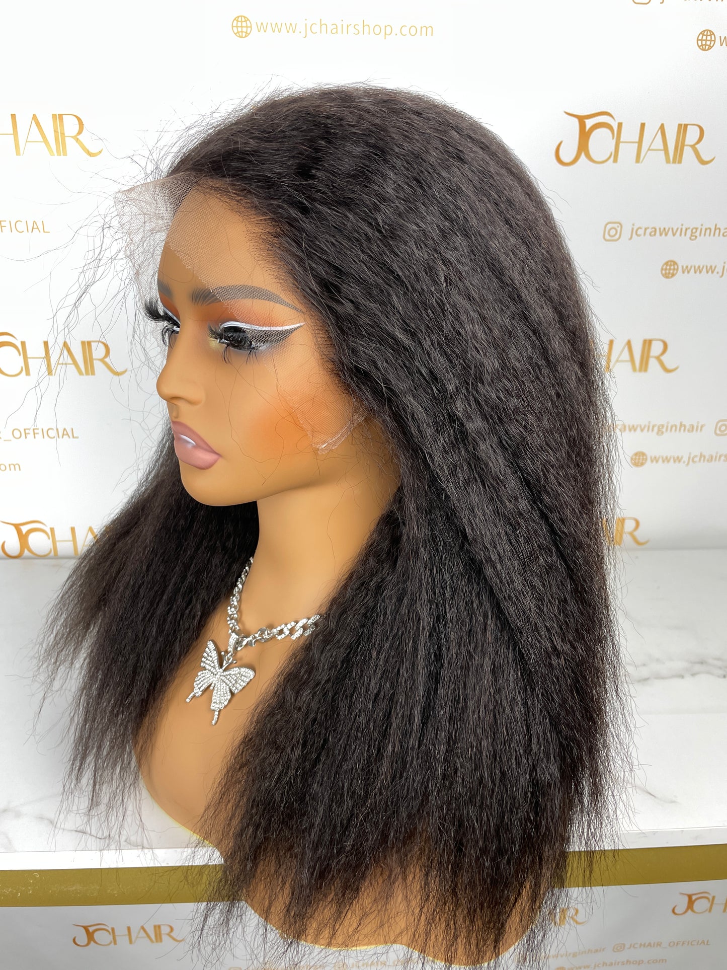 Top Burmese Virgin Hair 13x4 13x6 HD Full Frontal Wig - Kinky Straight #1B