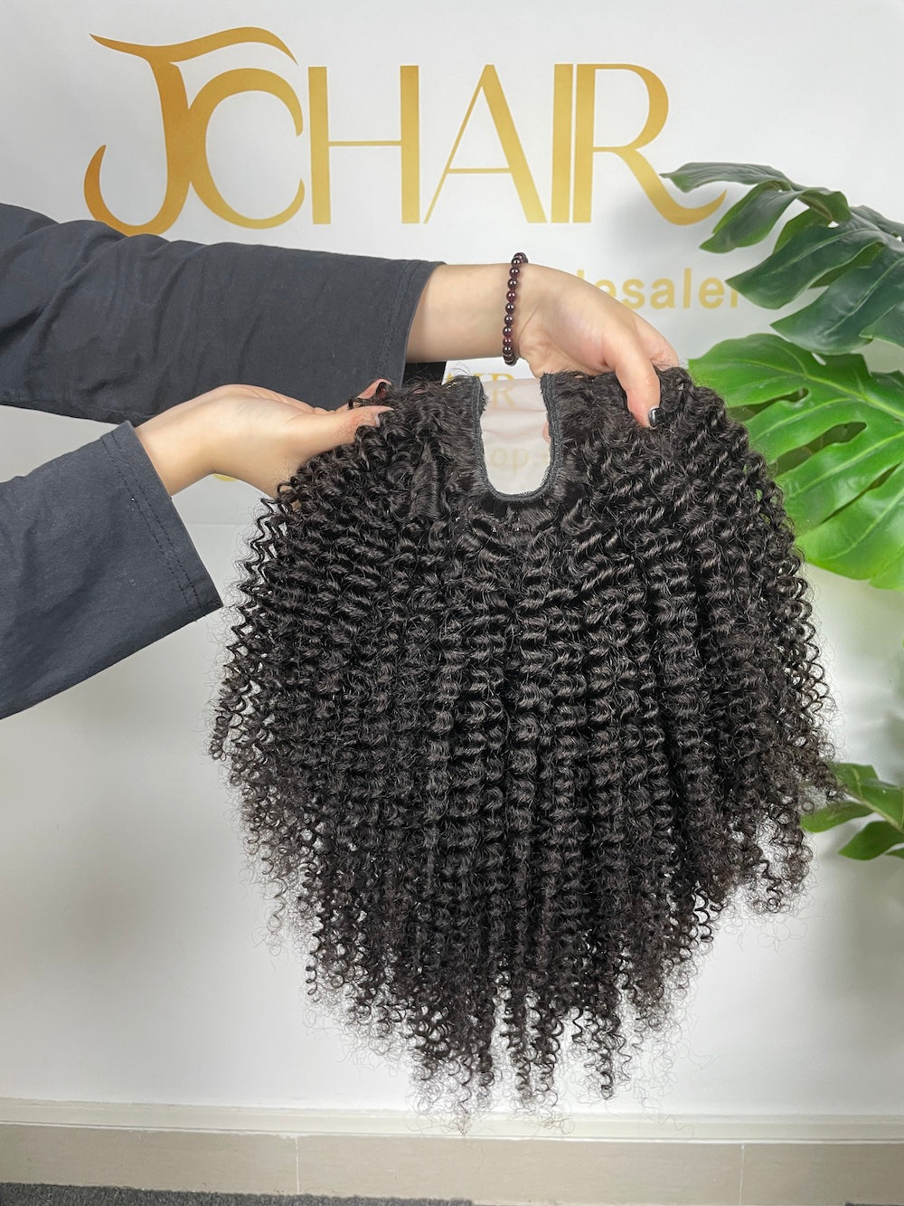 Top Virgin U-part Wig 180% 210%Density - Kinky Curly #1B