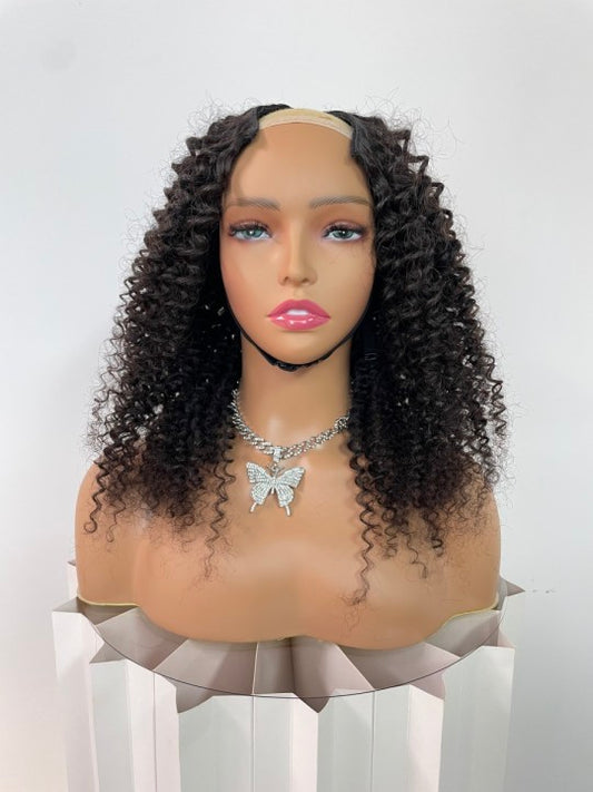 Top Virgin V-part Wig 180% 210%Density - Deep wave #1B