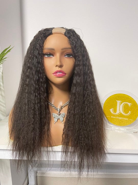 Top Virgin U-part Wig 180% 210%Density - Kinky Straight #1B
