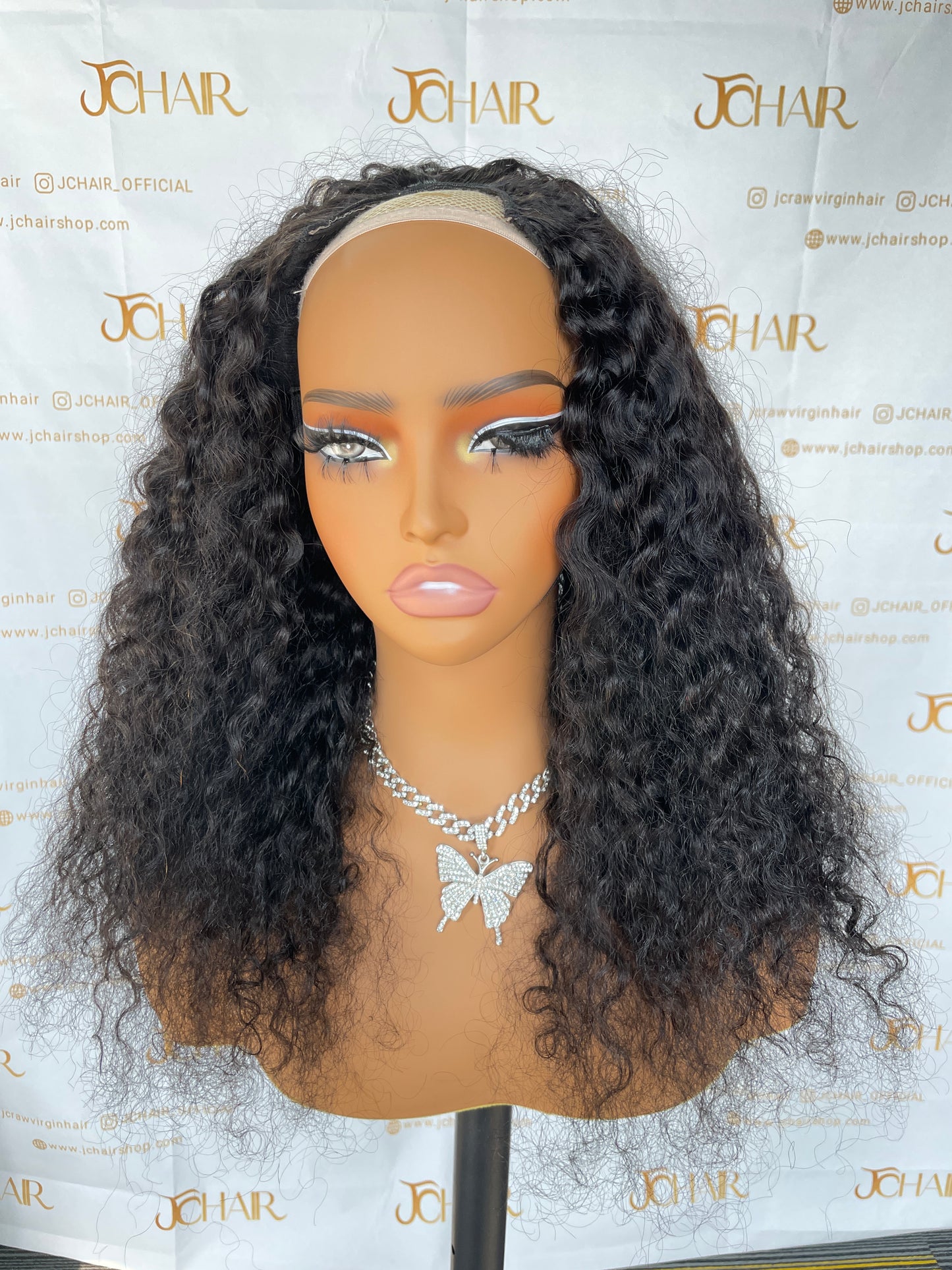 Top Virgin V-part Wig 180% 210%Density - Burmese Curly #1B