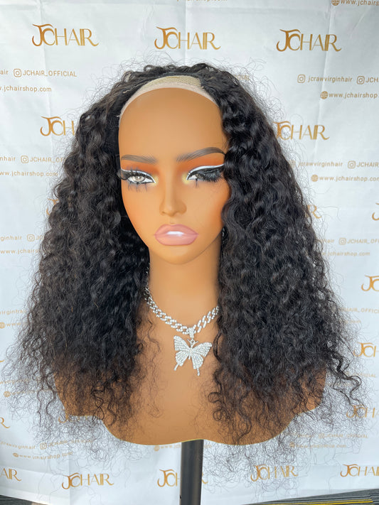 Top Virgin V-part Wig 180% 210%Density - Burmese Curly #1B