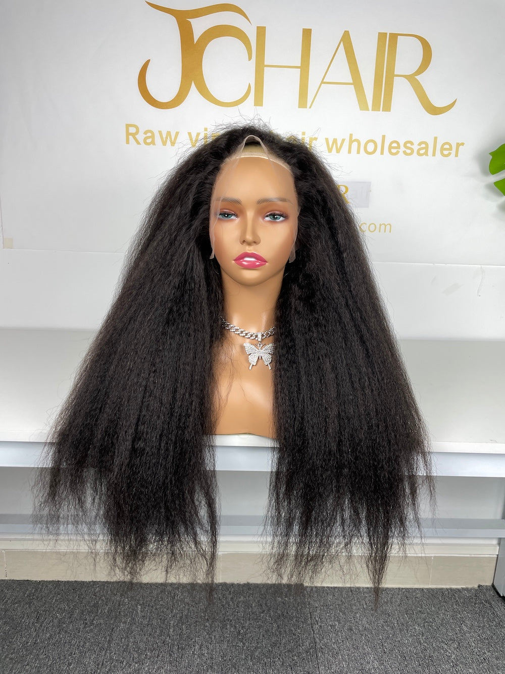 Top Burmese Virgin Hair 13x4 13x6 HD Full Frontal Wig - Kinky Straight #1B