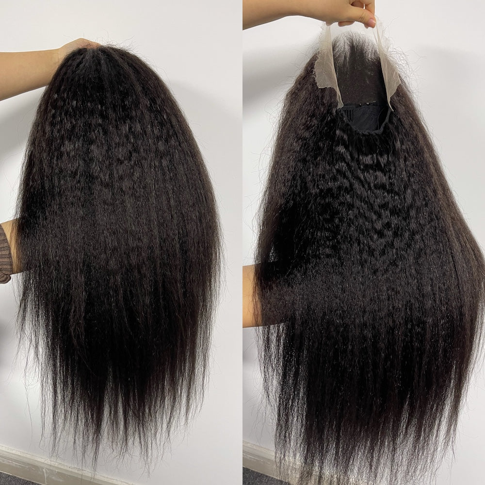 Top Burmese Virgin Hair 13x4 13x6 HD Full Frontal Wig - Kinky Straight #1B