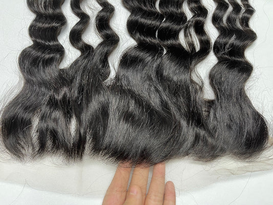 Top Virgin Loose Curly HD / Transparent Lace Frontal #1B