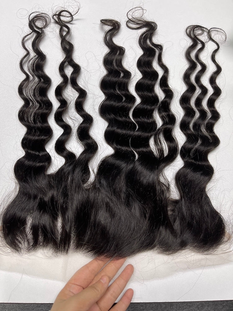 Top Virgin Loose Curly Loose Deep HD / Transparent Lace Frontal #1B