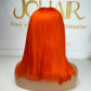 13*4 Full Frontal Transparent Lace Bob Colored Wig Straight 180% - Orange