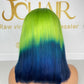 13*4 Full Frontal Transparent Lace Bob Colored Wig Straight 180% - Blue/Green