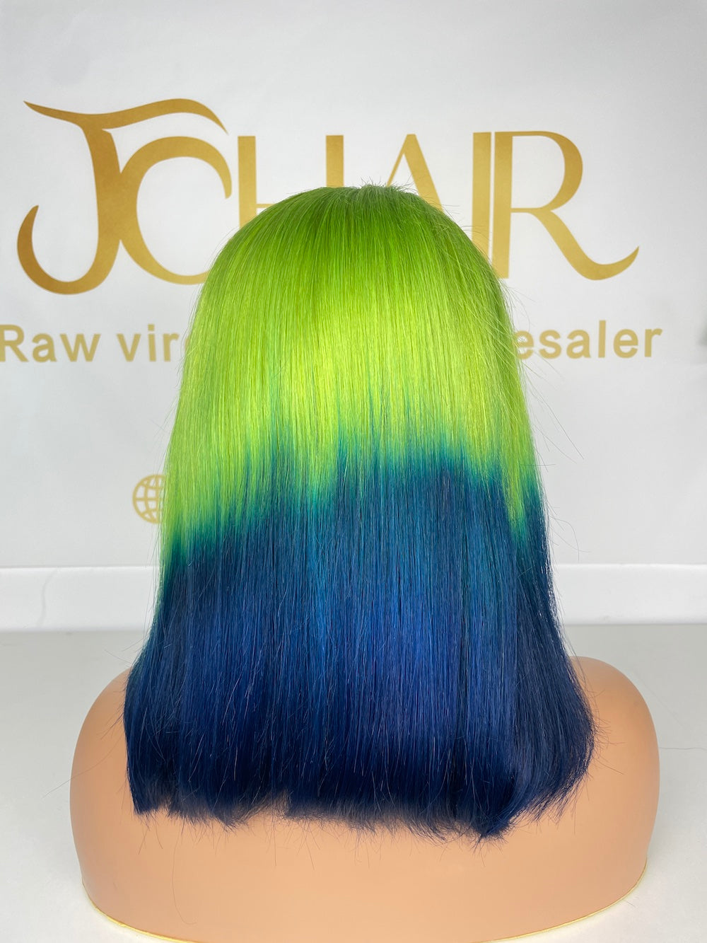 13*4 Full Frontal Transparent Lace Bob Colored Wig Straight 180% - Blue/Green
