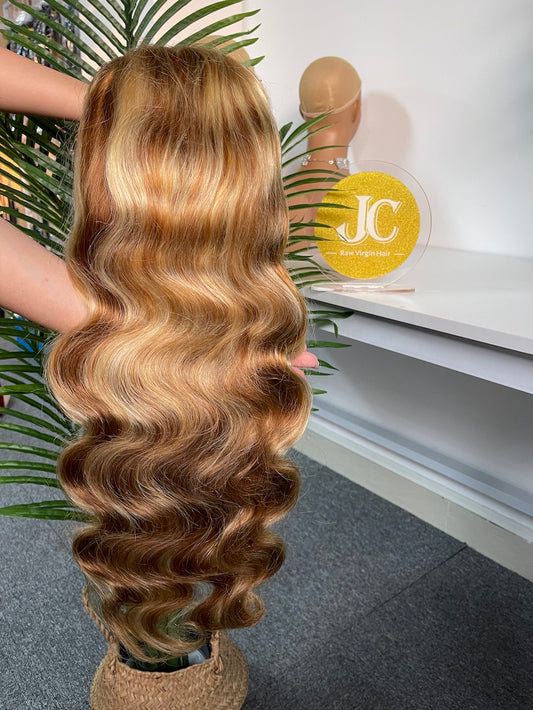 #30/613 Ash Blonde Hightlight Body Wave Brazilian Hair 13X4 Transparent Lace Wig 180%