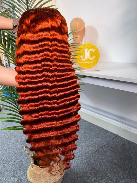 #350 Ginger Deep Wave Brazilian Hair 13X4 Transparent Lace Wig 180%