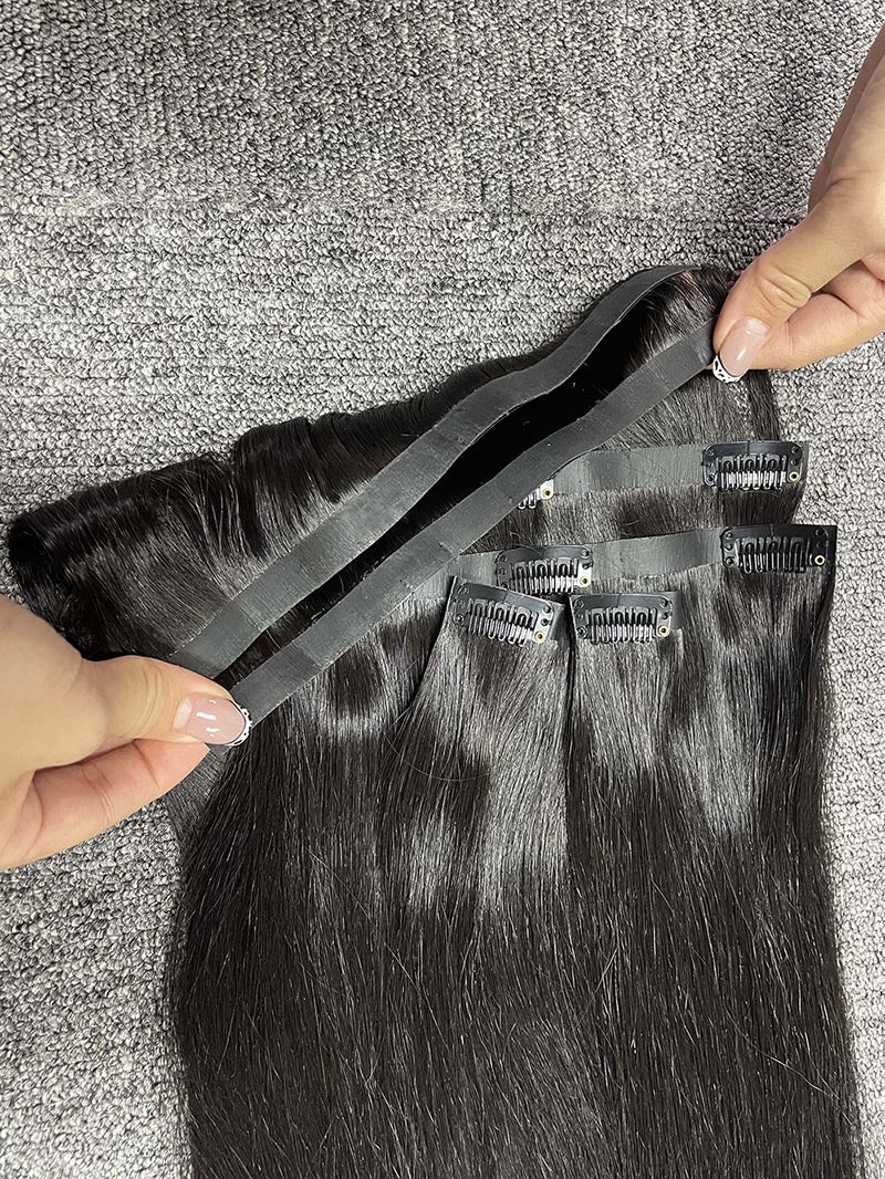 Straight Hair Seamless Clip in Hair Extention #1B