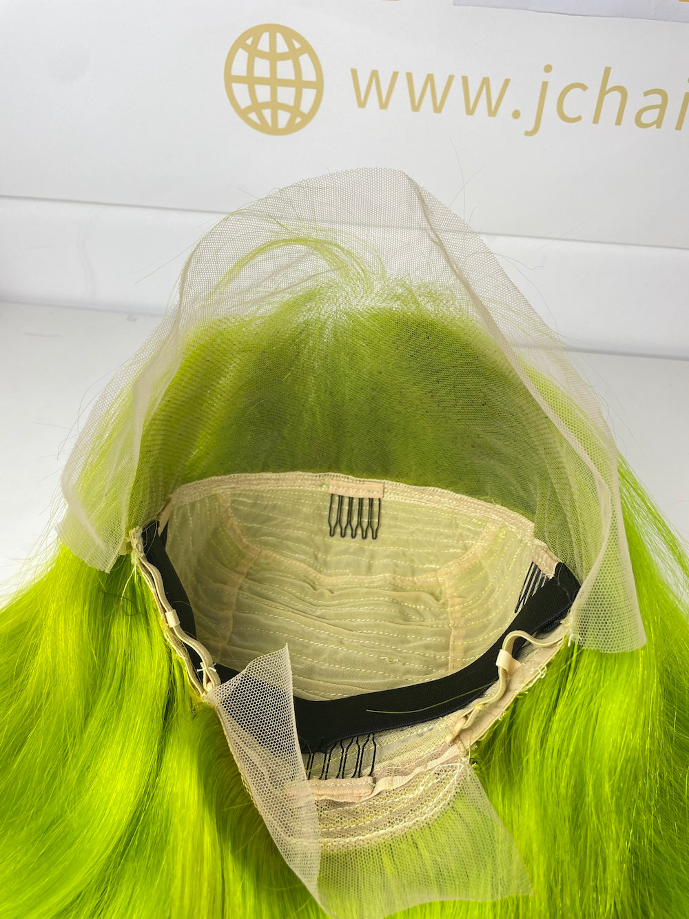 13*4 Full Frontal Transparent Lace Bob Colored Wig Straight 180% - Green