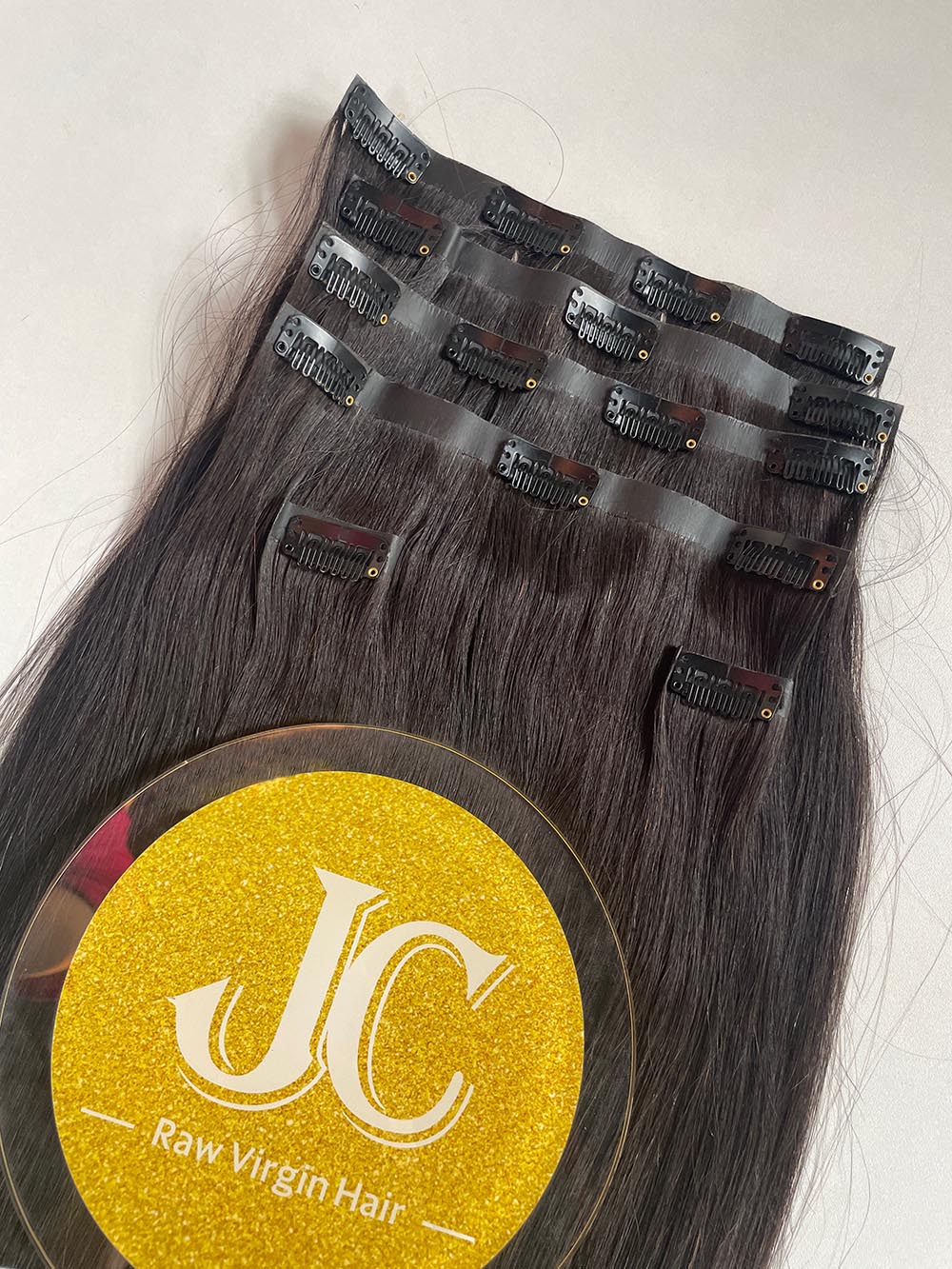 Straight Hair Seamless Clip in Hair Extention #1B