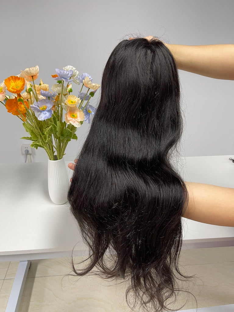 Top Virgin Hair 13*4 Straight #1B Transparent Lace Pre-made Wig