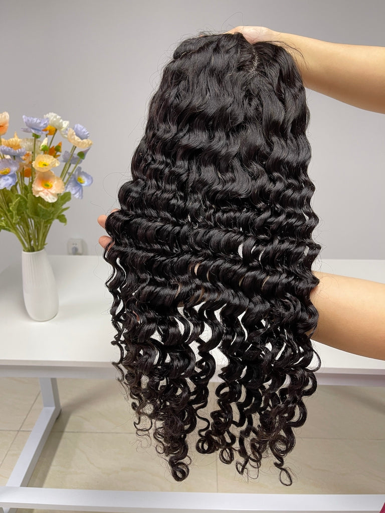 Top Virgin Hair 13*4 13*6 Deep Wave #1B Transparent Lace Pre-made Wig