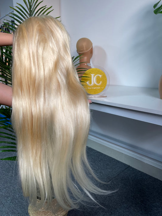 #613 Blonde Straight Brazilian Hair 13X4 Transparent Lace Wig 180%