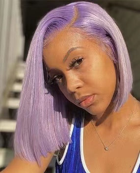13*4 Full Frontal Transparent Lace Bob Colored Wig Straight 180% - Purple
