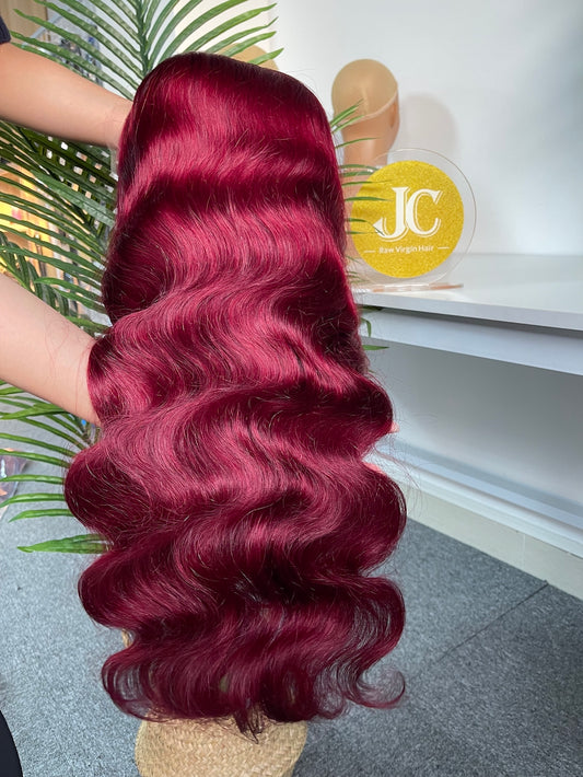 #99J Burgundy Body Wave Brazilian Hair 13X4 Transparent Lace Wig 180%