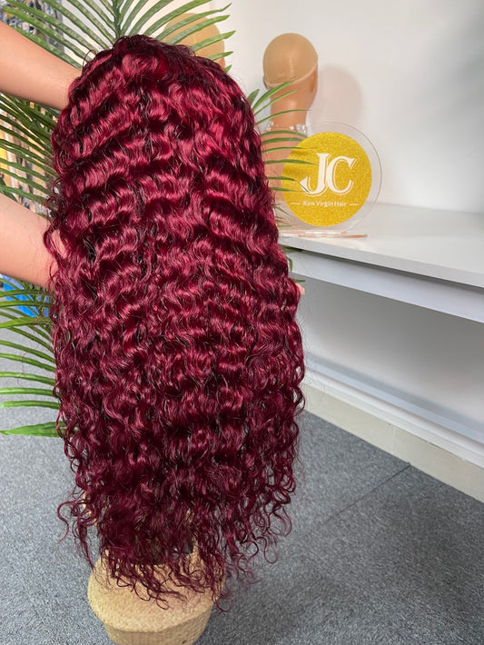 #99J Burgundy Italian Curly Brazilian Hair 13X4 Transparent Lace Wig 180%