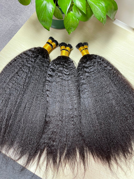 Indian Hair I-TIP Extentions Kinky Straight #1B 100grams/100pieces