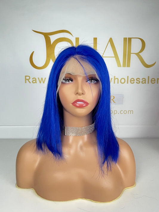 13*4 Full Frontal Transparent Lace Bob Colored Wig Straight 180% - Blue