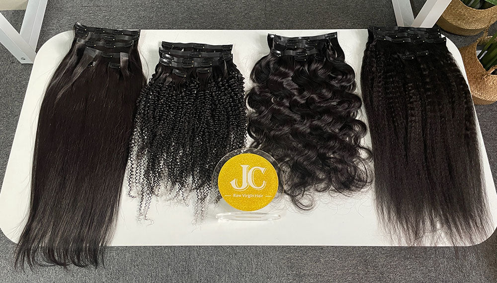 Kinky Curly Seamless Clip in Hair Extention #1B