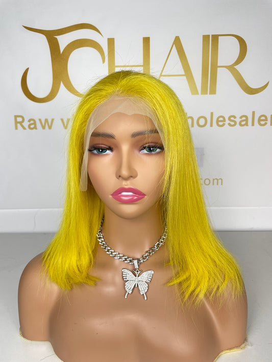 13*4 Full Frontal Transparent Lace Bob Colored Wig Straight 180% - Yellow