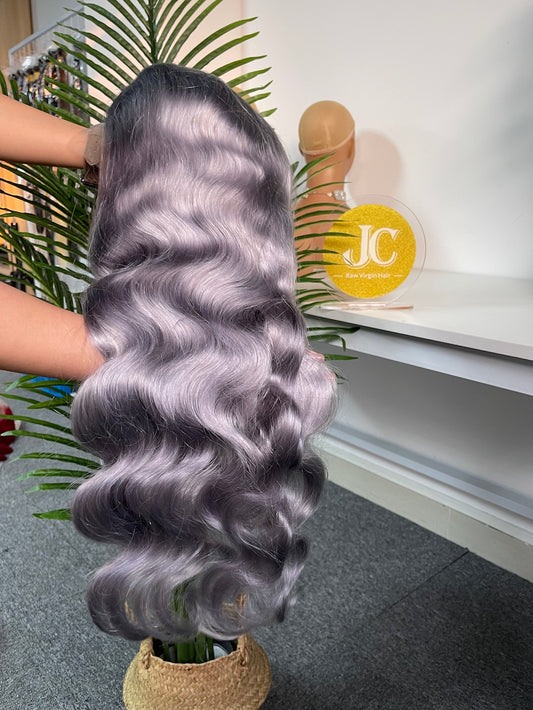#Grey Body Wave Brazilian Hair 13X4 Transparent Lace Wig 180%