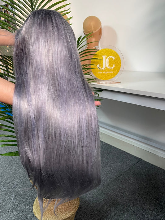 #Grey Straight Brazilian Hair 13X4 Transparent Lace Wig 180%