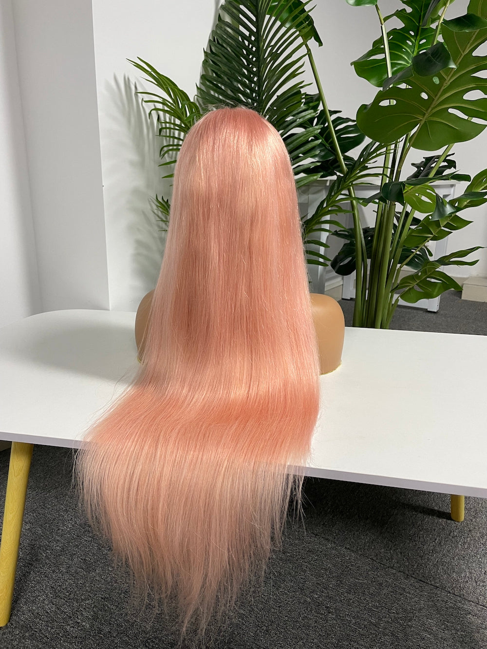 #Pink Straight Brazilian Hair 13X4 Transparent Lace Wig 180%