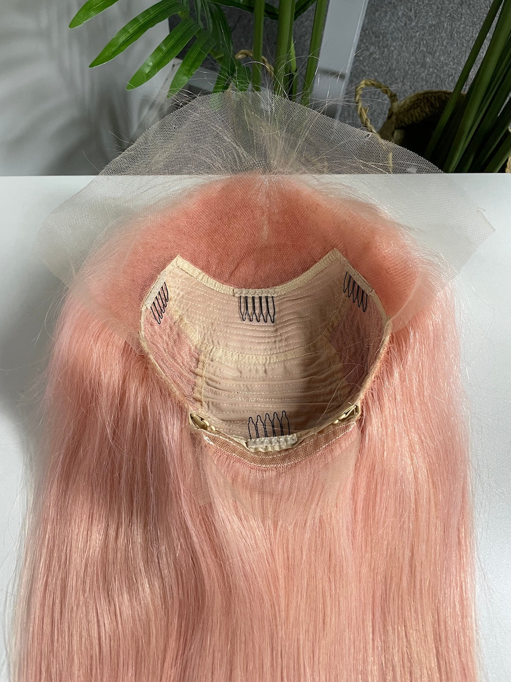 #Pink Straight Brazilian Hair 13X4 Transparent Lace Wig 180%