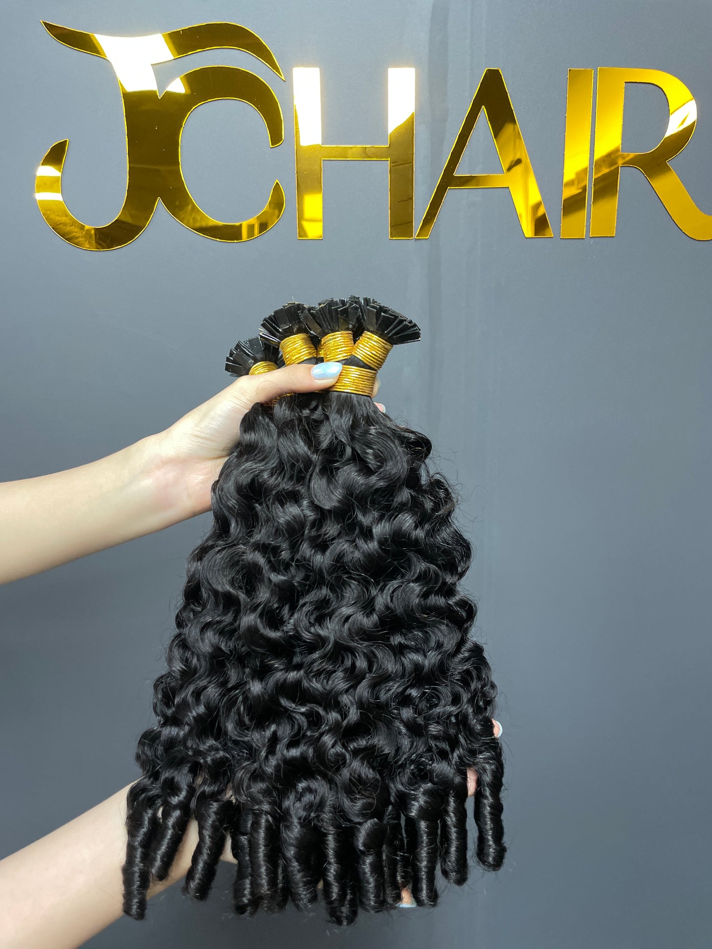 Indian Hair Flat-tip Extentions Spanish spiral curly #1B