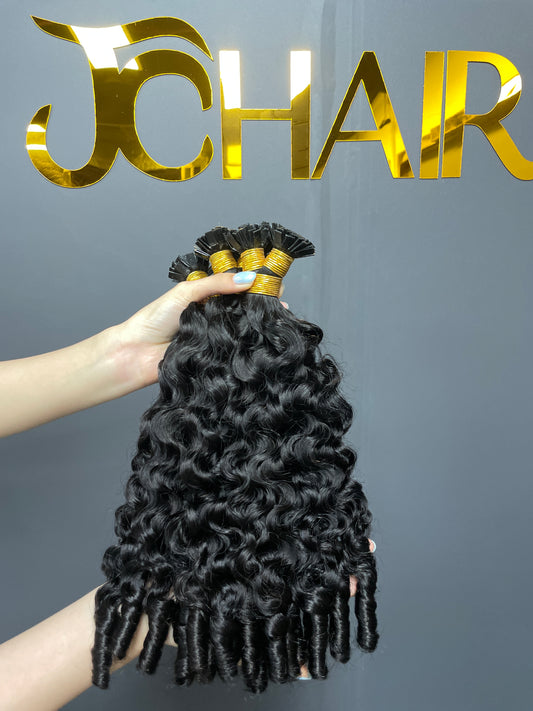 Indian Hair Flat-tip Extentions Spanish spiral curly #1B