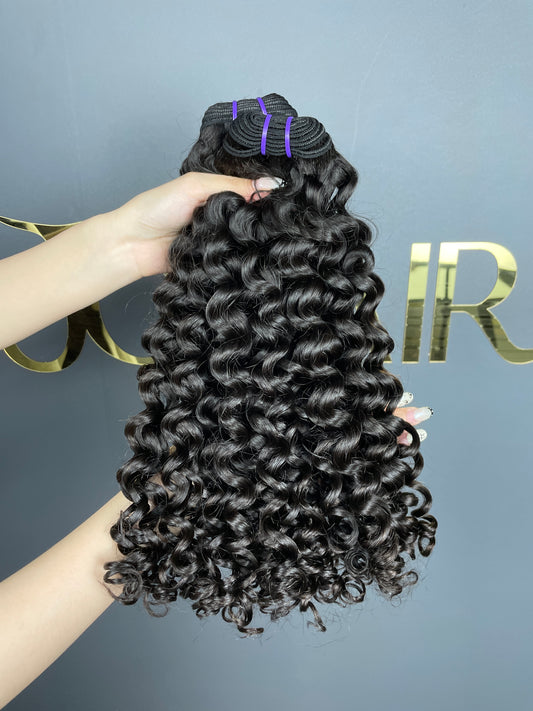 top raw cambodian hair bundle  #1B italian curly