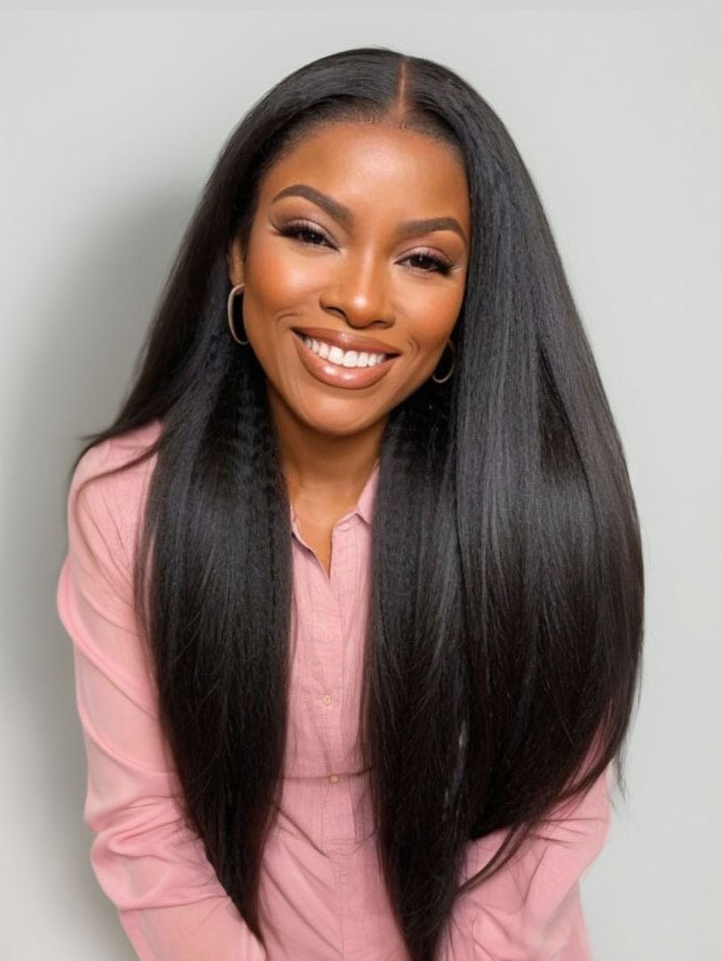 Wear and Go Glueless Wigs Pre Plucked Pre Cut #1B Kinky Straight 180%