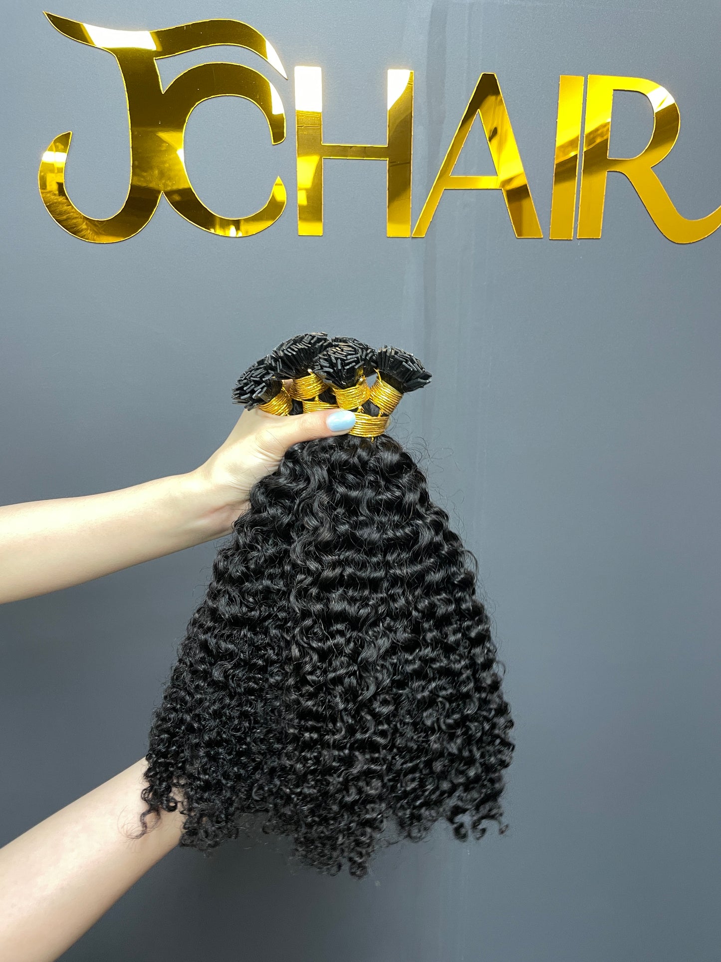 Indian Hair Flat-tip Extentions kinky curly #1B
