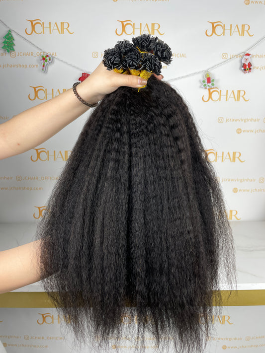 Indian Hair Flat-tip Extentions Kinky Straight #1B