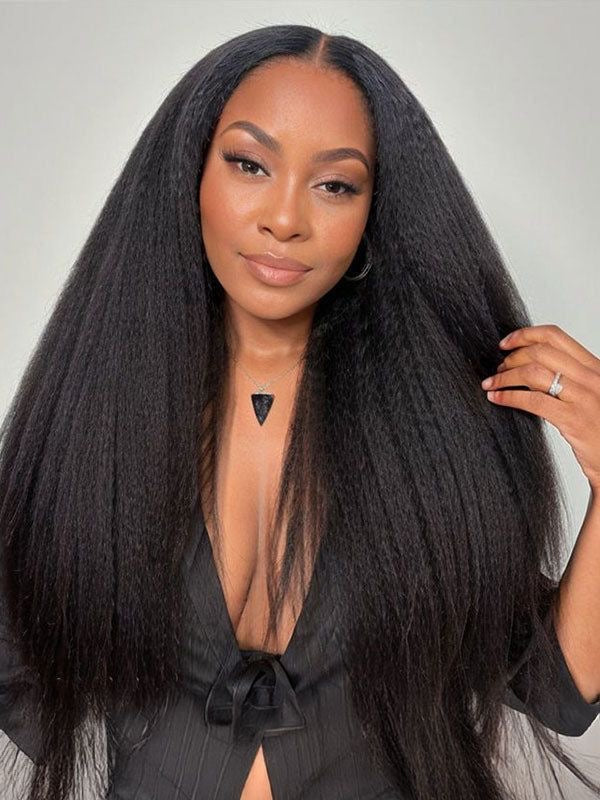 Wear and Go Glueless Wigs Pre Plucked Pre Cut #1B Kinky Straight 180%
