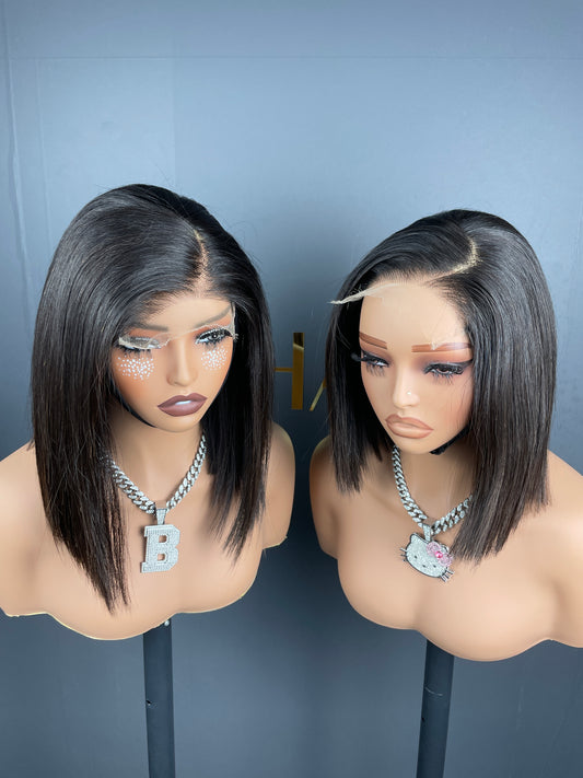 Raw Hair BONE STRAIGHT 5X5 Bob Wig #1B