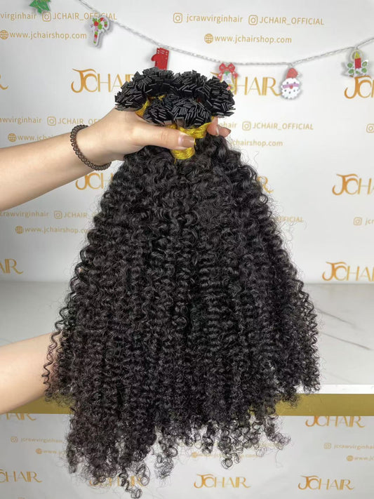 Indian Hair Flat-tip Extentions Jerry curly #1B
