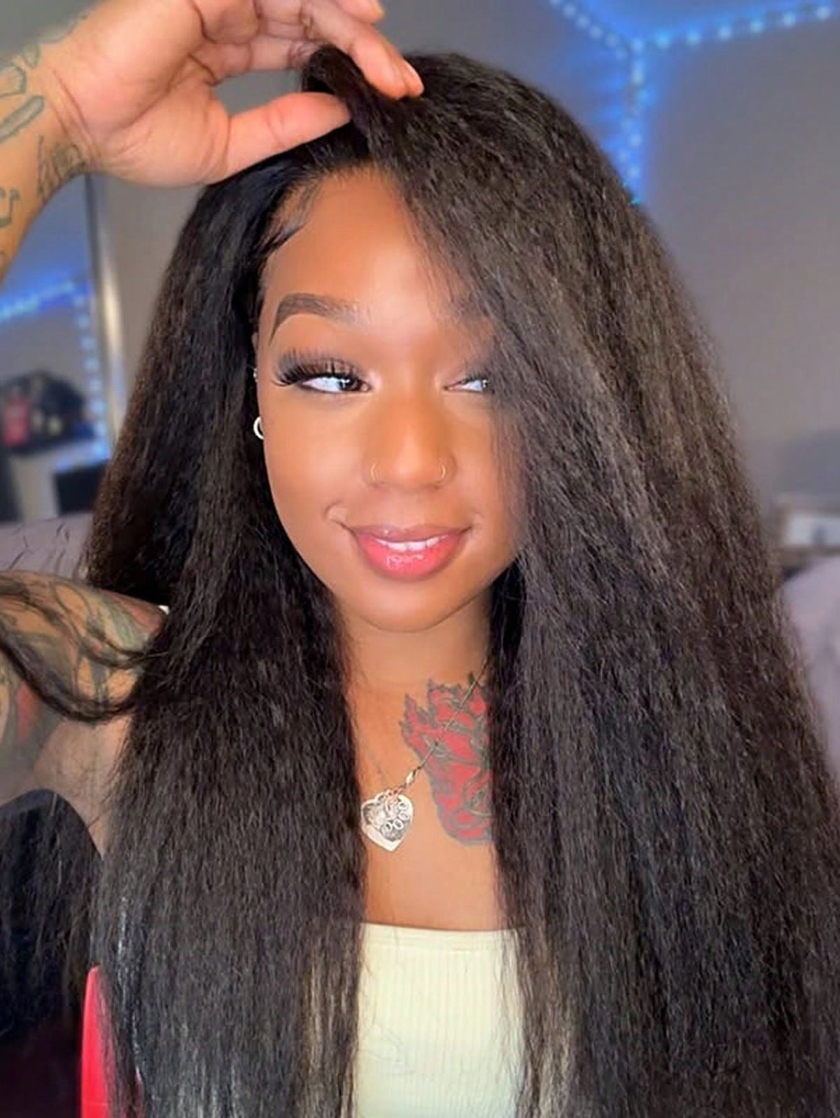 Wear and Go Glueless Wigs Pre Plucked Pre Cut #1B Kinky Straight 180%