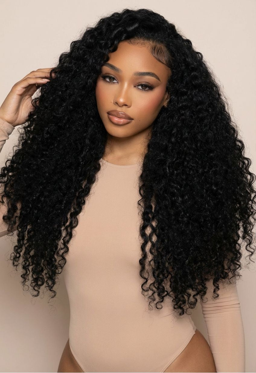 Wear and Go Glueless Wigs Pre Plucked Pre Cut #1B Burmese Curly 180%