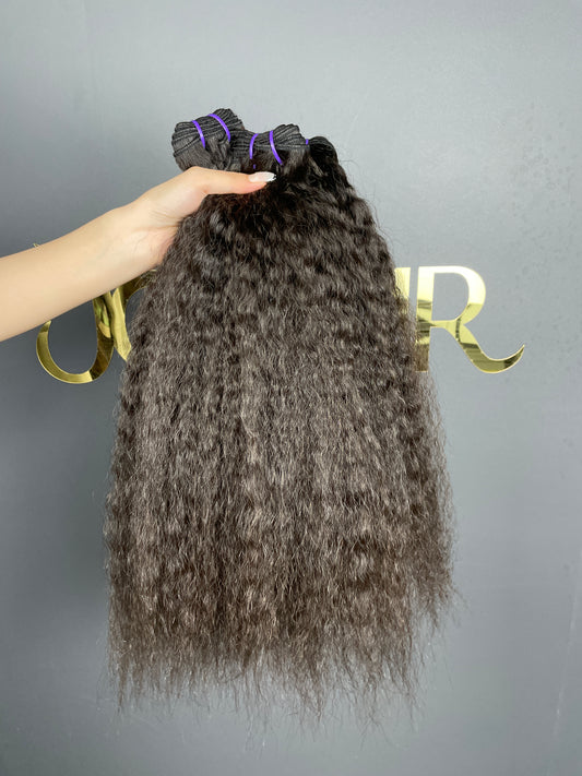 top raw cambodian hair bundle  #1B kinky straight